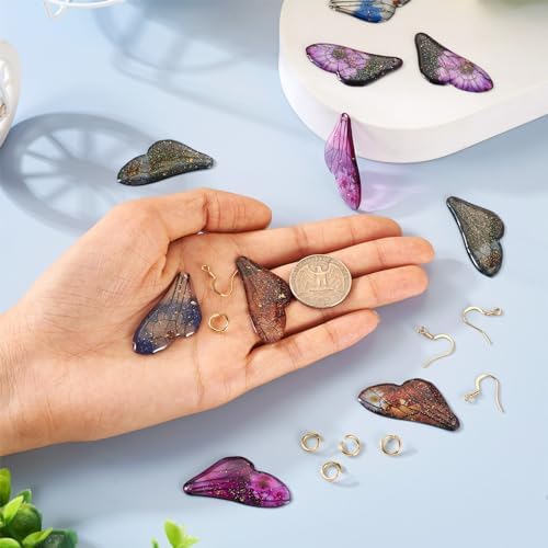FASHEWELRY Resin Butterfly Wing Charms Transparent Wings Earring Charms Glitter Feather Pendants with Golden Jump Rings Earring Hooks for Crafts Jewelry Making (50Pcs/box) - Image 7