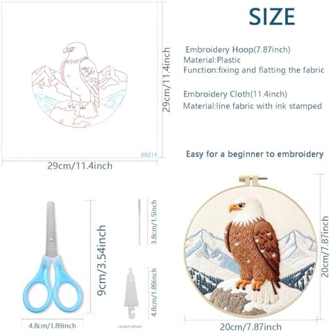 Zhenqing Bald Eagle Embroidery Kit for Beginners, Wildlife Mountain Needlework Craft with Pre-Printed Cotton Fabric, Hoop, Threads & Tools (C0211) - Image 6