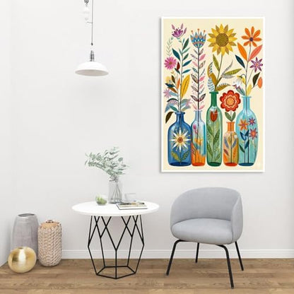 MaiMMaledy Paint by Numbers Kit 8Lx12W inch for Adults Beginners Canvas Pictures with Framed Drawing Painting Acrylic Pigment with Wooden Triangle Easel Warm-Colored Bouquet - Image 3
