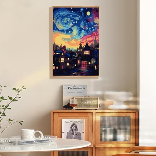 Framed Paint by Numbers Kit for Adults Beginner & Kids Ages 8-12, Starry Night Paint by Number with Frame, Acrylic Abstract Landscape Painting by Numbers Kit on Canvas 8x12 inch for Home Wall Decor - Image 2