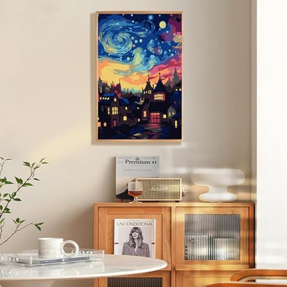 Framed Paint by Numbers Kit for Adults Beginner & Kids Ages 8-12, Starry Night Paint by Number with Frame, Acrylic Abstract Landscape Painting by Numbers Kit on Canvas 8x12 inch for Home Wall Decor - Image 2