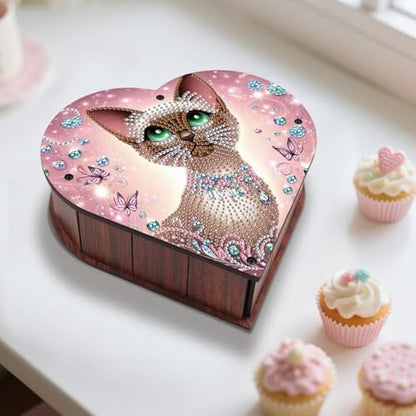 DIY Diamond Painting Storage Box Kit, Wooden Special Shaped Diamond Art Organizer with Siamese Cat, Decorative Rings Necklace Gift Case for Women, for Valentine's Day Dresser Desktop Decor - Image 5