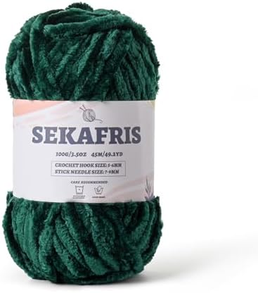 Chenille Velvet Soft Yarn Dark Green 1 Pack by Sekafris