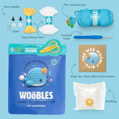 The Woobles Beginner Crochet Kit with Scissor - Bjørn the Narwhal - Image 2