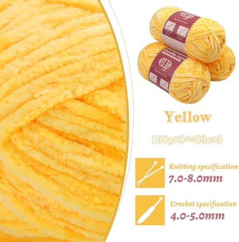 LUNARM Chenille Yarn 3 Pack 3.5oz Chunky Blanket Velvet Yarn 263 Yard - Image 3