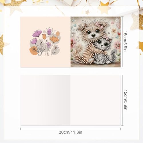 6 Pcs 5D Diamond Painting Greeting Cards Kits, Handmade Festival Greeting Cards with Envelopes DIY Diamond Art Crafts Birthday Cards Laser Effect for Birthdays Holidays Celebrations (Cat Dog Cuddling) - Image 2