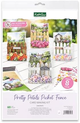 Katy Sue Pretty Petals Picket Fence Card Making Kit. Contains 8 Shaped Cards, 2 Sheets of Die Cut Decoupage, Foam Pads, 8 Envelopes & Instructions. for Card Making Supplies & Card Crafting by KatySue