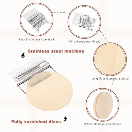 MECCANIXITY Mini Darning Loom, 21 Hooks Wood Weaving Knitting Machine with Knitting Needles and Buckle for Repair Jeans Socks DIY Craft, Knit Patch Loom Weave Tool,Silver - Image 3