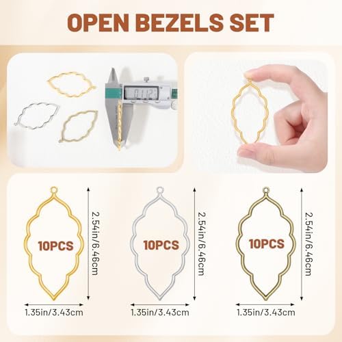 Gartful 30PCS Open Bezels for Resin Jewelry Making, Earring Making Kit, Geometric Frame Charms for Pendants, Earrings, Necklaces, DIY Crafts, Leaf Shape - Image 2