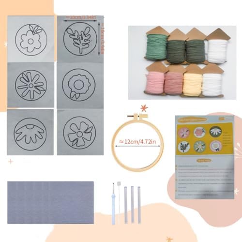 Avtytsda 6PCS Punch Needle Coaster Kit,Easy Punch Needle DIY Embroidery Set with Tools, Yarns, Hoop, Instructions Easy for Beginners, Kids, Adults, Handmade Gift and Decoration (Flower) - Image 2