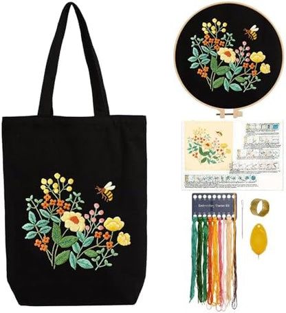 CREAWONDER Canvas Tote Bag Embroidery Kit with Pattern for Beginners, Arts and DIY Embroidery Crafts Kits for Adults, Include Instructions, Embroidery Hoops, Color Threads and Tool by Unknown
