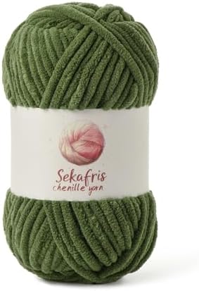Chenille Blanket Yarn for Crocheting Size 5 Bulky Yarn Army Green by Sekafris