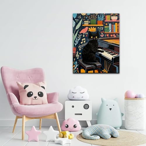 TFIAVSIN Black Cat Playing Piano - Paint by Numbers Kit for Adults Beginners, Paint by Number for Adults with Full Canvas, DIY Arts and Crafts for Adults, Cozy Home Decor, 16x20 Inch - Image 3