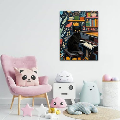 TFIAVSIN Black Cat Playing Piano - Paint by Numbers Kit for Adults Beginners, Paint by Number for Adults with Full Canvas, DIY Arts and Crafts for Adults, Cozy Home Decor, 16x20 Inch - Image 3