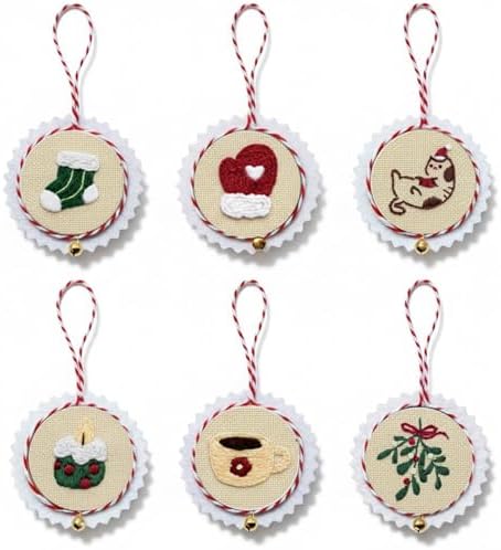 TenDawn Christmas Embroidery Ornament Kit, Set of 6 DIY Holiday Decorations – Santa, Tree, Stocking, Hot Cocoa, Candle & Gift Designs – Rustic Handmade Christmas Decor by Unknown