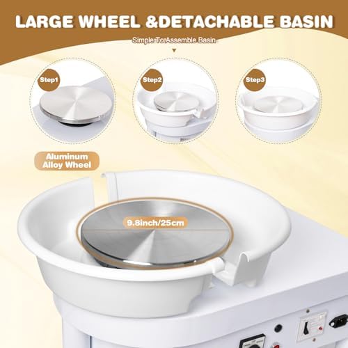 Pottery Wheel Machine with 10-Inch Turntable, 20 lbs Capacity, 0-320 RPM Adjustable Foot Pedal Speed, Complete Clay Sculpting Tools Kit for Adults - Perfect for Home Ceramic Art and Craft Projects - Image 3