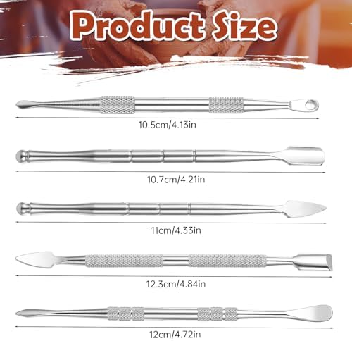 Piriuuo Wax Carving Tools Set, Stainless Steel Clay Sculpting Tools Double-Ended Pottery Carving Tools Wax Modeling Tools Dental Carvers Tools Wax Accessories Modeling Sculpting and Shaping(5 Style) - Image 2