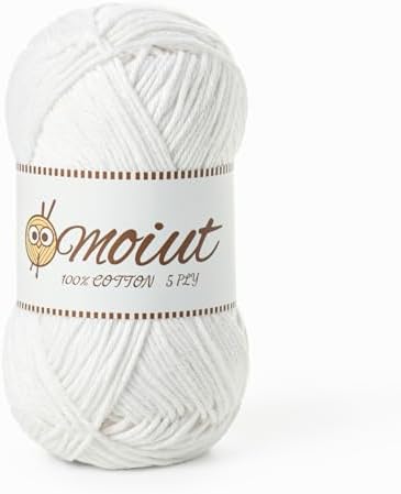 Cotton Yarn for Crocheting, Baby Yarn for Crocheting Soft, 131yds / 1.76oz Fluffy Amigurumi Crochet Yarn, 5 Ply 100% Milk Cotton Yarn for Puzzle、Socks、Clothes(Snow White) by OMoiut