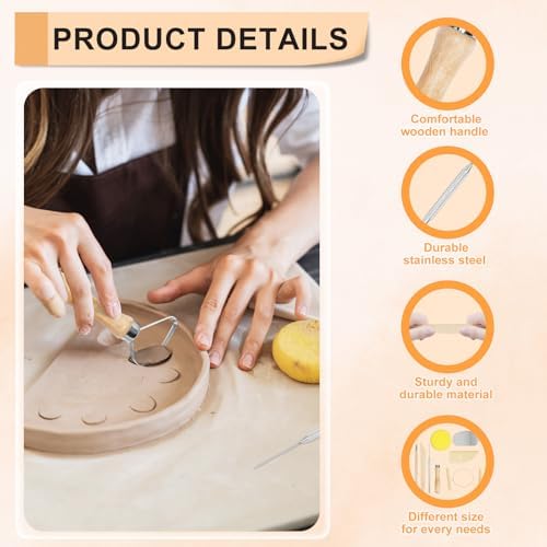 eZAKKA 8 Pcs Ceramic Pottery & Clay Sculpting Tools Set - Image 3