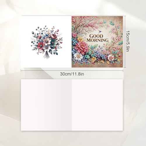 JISHSHAY 6 PCS Flower Diamond Painting Greeting Cards Good Morning Diamond Art Birthday Cards with Envelopes Gem Art Gem Painting Mosaic Kits for Adults for Thanksgiving Anniversary Valentine Festival - Image 2