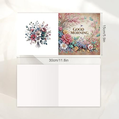JISHSHAY 6 PCS Flower Diamond Painting Greeting Cards Good Morning Diamond Art Birthday Cards with Envelopes Gem Art Gem Painting Mosaic Kits for Adults for Thanksgiving Anniversary Valentine Festival - Image 2