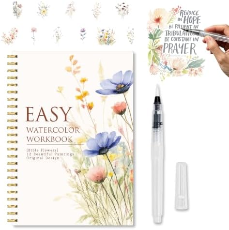 Christian Gift, Bible Flowers Watercolor Workbook, Watercolor Workbook with 12 Different Bible Wildflower Designs, Flower Water Coloring Book Set with Water Paintbrush, Christian Gift for Boys Girls by Unknown