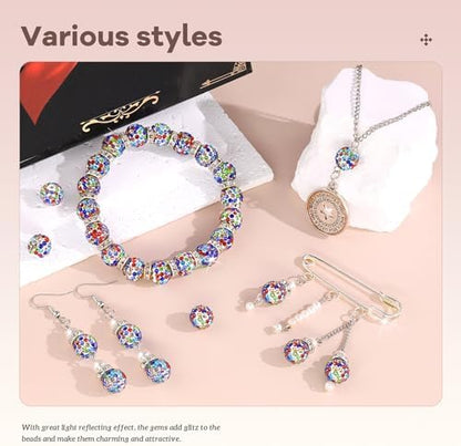 200pcs 10mm Rhinestone Beads for Jewelry Making, White Mixed Shiny Round Disco Ball Beads Bulk, Sparkle Crystal Clay Christmas for Bracelet Baseball Necklace Earring Crafting and DIY - Image 2