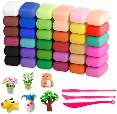 36 Colors Air Dry Clay, Modeling Clay for Kids DIY Starter Kits, Model Magic, Non-Sticky,with Sculpting Tools, Great Gift for Children, Adults and Artists by WOLWEFA