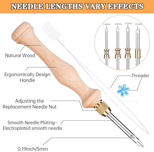 4 Sets of Punch Needle Kit with Storage Box,Adjustable Punch Needle Tool with1.6mm/2mm/2.5mm/3.5mm/5mm Metal Needles,Punch Needle Adults Beginner for DIY Craft,Perfect for Decoration and Gifts(Blue) - Image 3