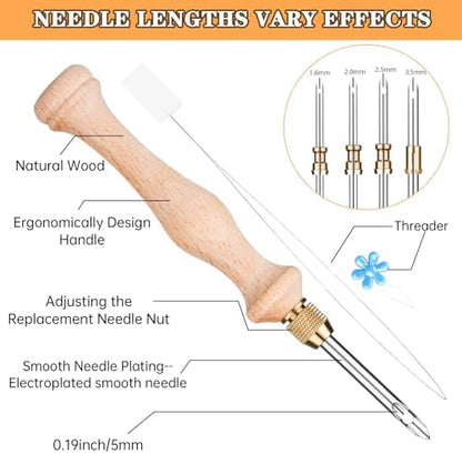 4 Sets of Punch Needle Kit with Storage Box,Adjustable Punch Needle Tool with1.6mm/2mm/2.5mm/3.5mm/5mm Metal Needles,Punch Needle Adults Beginner for DIY Craft,Perfect for Decoration and Gifts(Blue) - Image 3