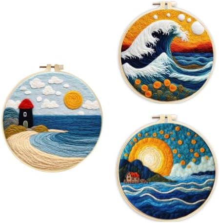 PRUGERAHER 3 Sets Wool Felt Sets Seascape Scenery Needle Felting Kits DIY Handmade Wool Felt Painting Kits Home Decor Needle Felt Starter Sets Gifts with Instructions and Foam Pad for Beginners (Red) by Unknown