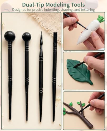 17-Piece Polymer Clay Tools Kit, Acrylic Roller Pin & Clear Square Press Board, Double-Ended Pottery Sculpting Modeling Tools with Scrapers for Beginners DIY Craft - Image 2