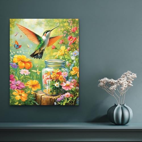 Banket Paint by Numbers Kit for Adults Beginner Hummingbird DIY Painting Kits for Adults Flowers Easy Adult Paint by Number Kits on Canvas Color by Numbers for Gifts Home Wall Decor 16x20 Inch - Image 2