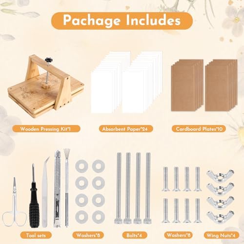NIUGRECF 1Set Large Wooden Flower Press Kit - Even Pressure Flowers Pressed DIY Arts Set for Making Dried Flower/Plant（11in*7in） - Image 4