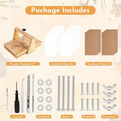 NIUGRECF 1Set Large Wooden Flower Press Kit - Even Pressure Flowers Pressed DIY Arts Set for Making Dried Flower/Plant（11in*7in） - Image 4