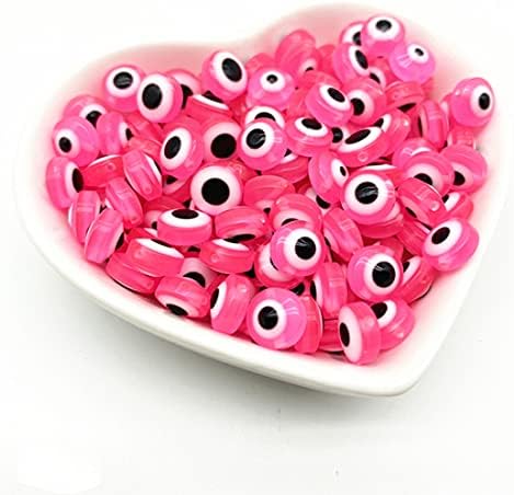 Evil Eye Beads 8mm Pink Resin Lampwork Beads Loose Spacer Beads Charms for DIY Jewelry Accessories Craft Making 200pcs (Dark Pink) by LUBINGSHINE