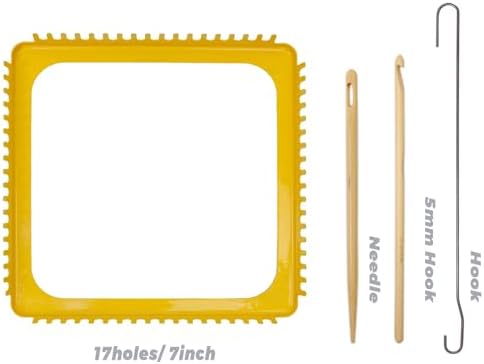 ULIONTAC Solid Metal Square Weaving Loom Tool Potholder Set (7 inch,Yellow) - Image 3