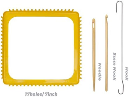 ULIONTAC Solid Metal Square Weaving Loom Tool Potholder Set (7 inch,Yellow) - Image 3