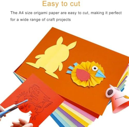 A4 Origami Paper Yellow 100 Sheets, 8.27×11.7 inch Double Sided Color Easy Fold Big Origami Paper A4 Colored Copy Papers Thin 70gsm for Beginners, DIY handwork Art and Craft Projects (210 x 297 mm) - Image 5