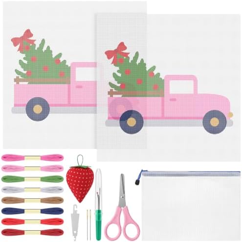 XunYee Needlepoint Canvas Kit, Pink Christmas Truck by XunYee