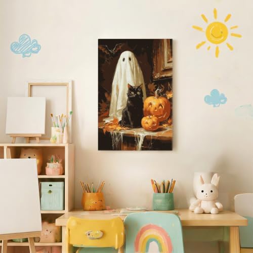 Spandrel Halloween Ghost Framed Paint by Numbers Kit for Adult, Black Cat Paint by Number Kits on Canvas, DIY Acrylic Oil Pumpkin Painting by Numbers for Home Wall Decor, 8x12in - Image 3