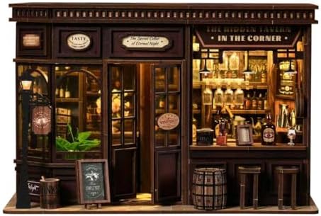 The Hidden Tavern DIY Book Nook Kit - 3D Miniature Bar with LED Lights, Eternal Night Wine Cellar Decor for Bookshelf by Unknown