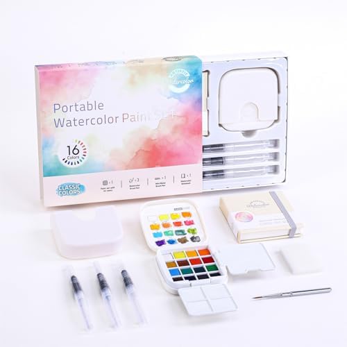 Watercolor Paint Mini 16-Color Solid Paint Kit Classic Colors Gift Set by Unknown