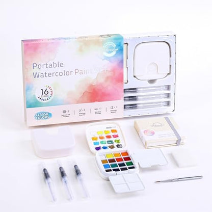 Watercolor Paint Mini 16-Color Solid Paint Kit Classic Colors Gift Set by Unknown