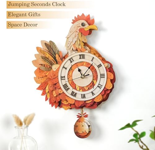 3D Puzzles for Adults Wooden Rooster Puzzle Clock Adult Crafts - Image 4