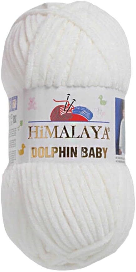 2 Skein/Pack Himalaya Dolphin Baby Chenille Yarn, Each Ball 100 gr (3.5 oz), 120 m (132 Yards), 100% Polyester, Super Bulky Baby Blanket Velvet Amigurumi Yarn, 80363 - Off White