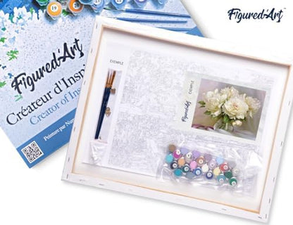 Figured'Art Paint by Numbers for Adults with Frame White Peonies 16"x20" - Craft Art Painting DIY Kit Canvas Already Stretched on a Wooden Frame - Image 5