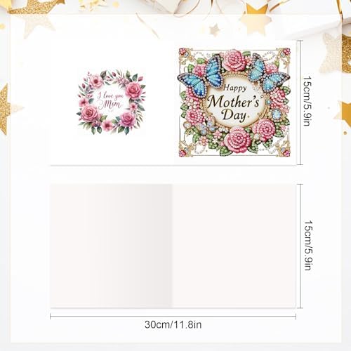 Tontut 6pcs 5D Diamond Art Painting Greeting Card Kit, Butterfly Flower Adult DIY with Envelope, Special Shape Diamond Design Greeting Card Creative Birthday Holiday Gift - Image 2