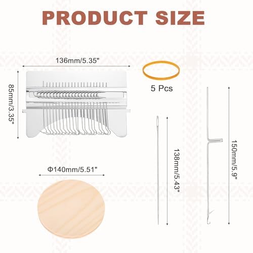 MECCANIXITY Mini Darning Loom, 21 Hooks Wood Weaving Knitting Machine with Knitting Needles and Buckle for Repair Jeans Socks DIY Craft, Knit Patch Loom Weave Tool,Silver - Image 2