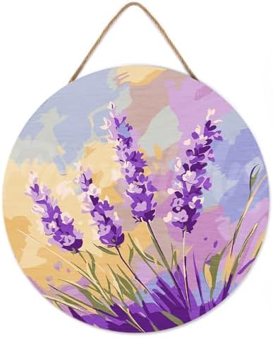 Figured'Art Paint by Numbers Kit for Adults on Wood Slice, 11.8in Diameter - Lavender - Craft Art Painting DIY Canvas - Image 2